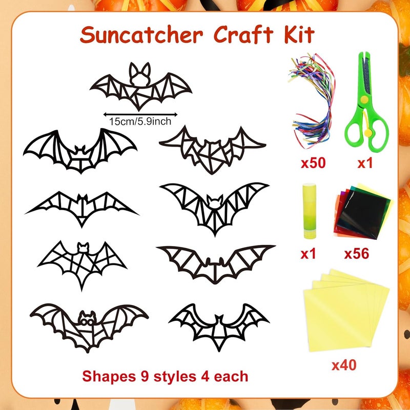 EggSun 36 Sets Hallween Bats Suncatchers Craft Kit for Kids Ornaments Stained Glass Effect Window Arts and Crafts Kit for Classroom Holiday Birthday Projects Home Party Favors Decorations Ages 4 8 12 - Image 3